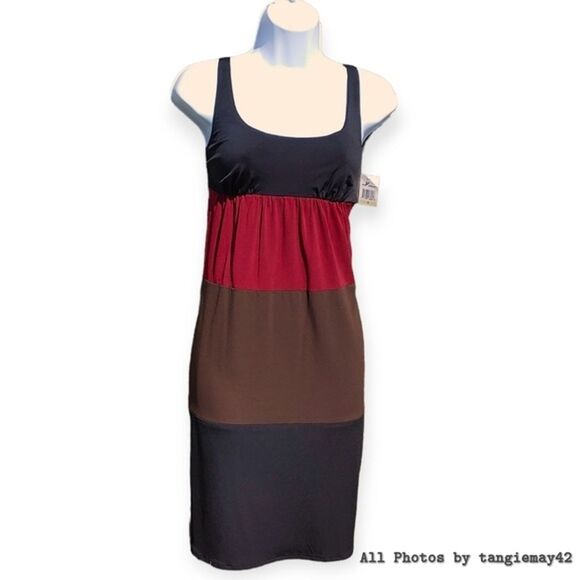 Maggy London Sleeveless Sheath Colorblock Dress Black Red Brown Women's 4 NWT - Picture 1 of 7